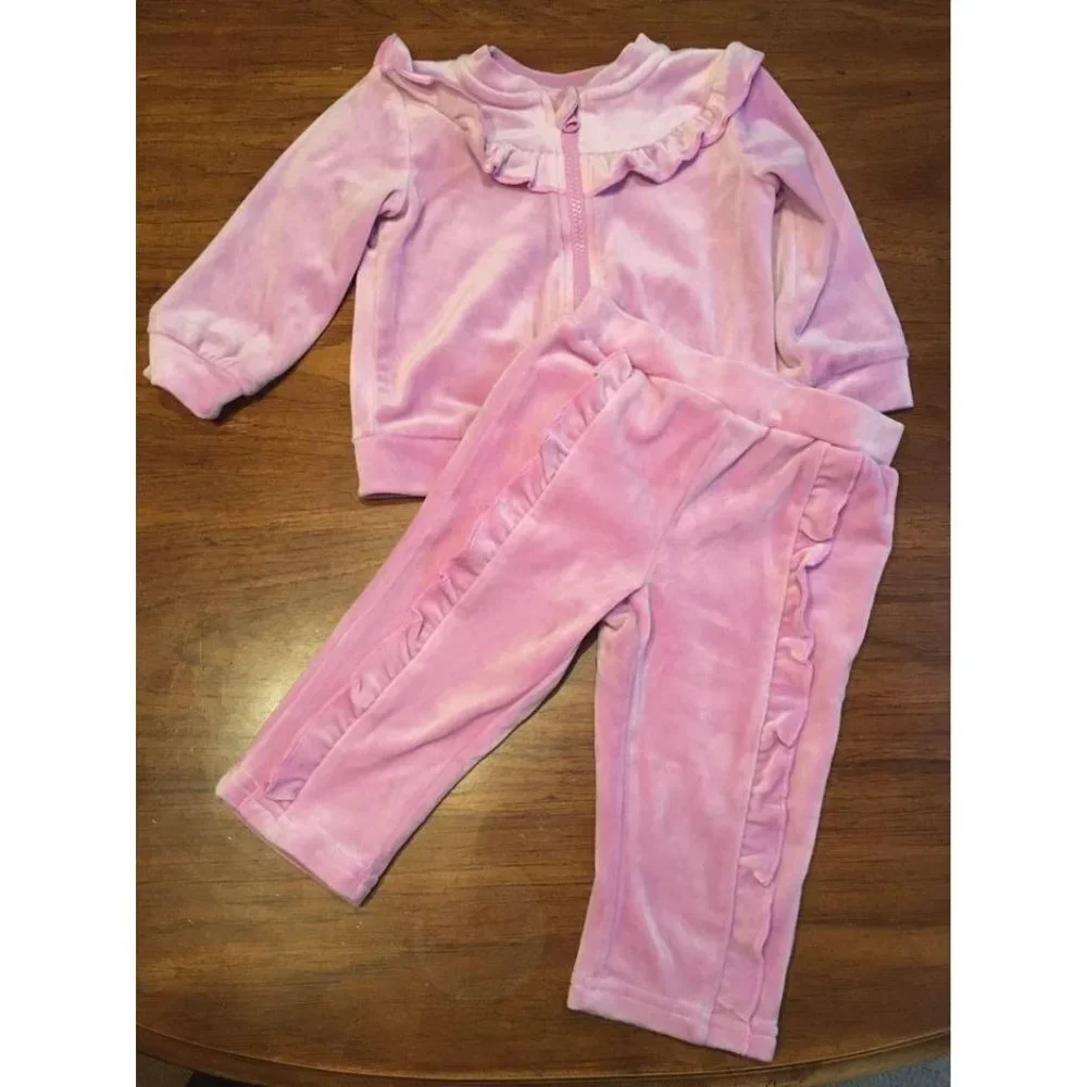 Wonder Nation Velvet Velour Sweatsuit Retro Y2K Girls Size 6-9 Months Purple